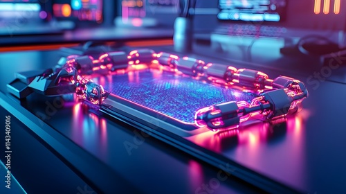 Wallpaper Mural futuristic tech tablet, chain, neon glow - neon/glowing effects Torontodigital.ca