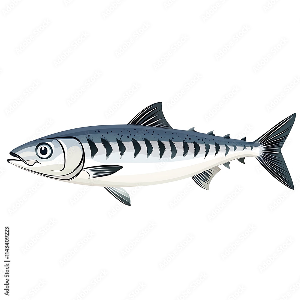 Obraz premium Illustration of a Striped Mackerel Fish Isolated on White Background.
