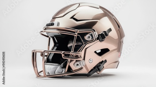 A high-resolution image of a football helmet on a plain white background, showing a detailed view of the helmet faceguard, chin strap, and ventilation system. photo