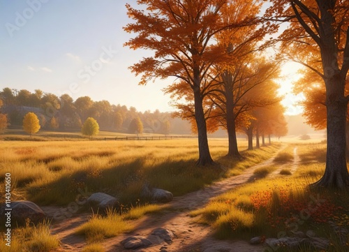 Golden hour at Prairie du Chien with vibrant fall foliage, trees, golden hour, nature, Wisconsin River photo