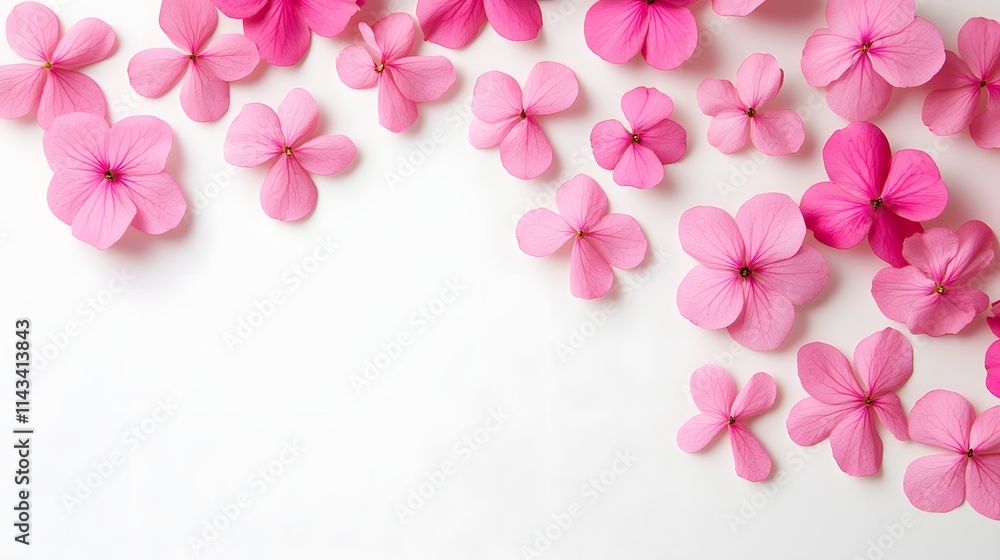 Delicate Pink Flowers Arranged On White Background Delicate Pink Flowers Arranged On White Background