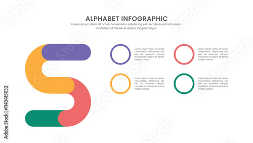 Modern letter S infographic with 4 options. Alphabet Infographic.