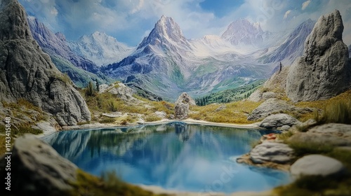 diorama of a mountain lake