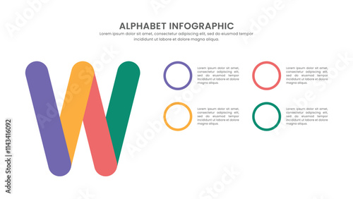 Modern letter W infographic with 4 options. Alphabet Infographic.