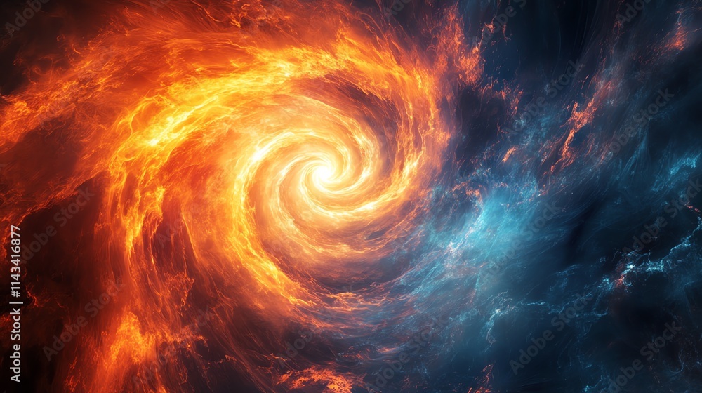 A vibrant cosmic swirl of orange and blue, depicting a galaxy or nebula. A vibrant cosmic swirl of orange and blue, depicting a galaxy or nebula.