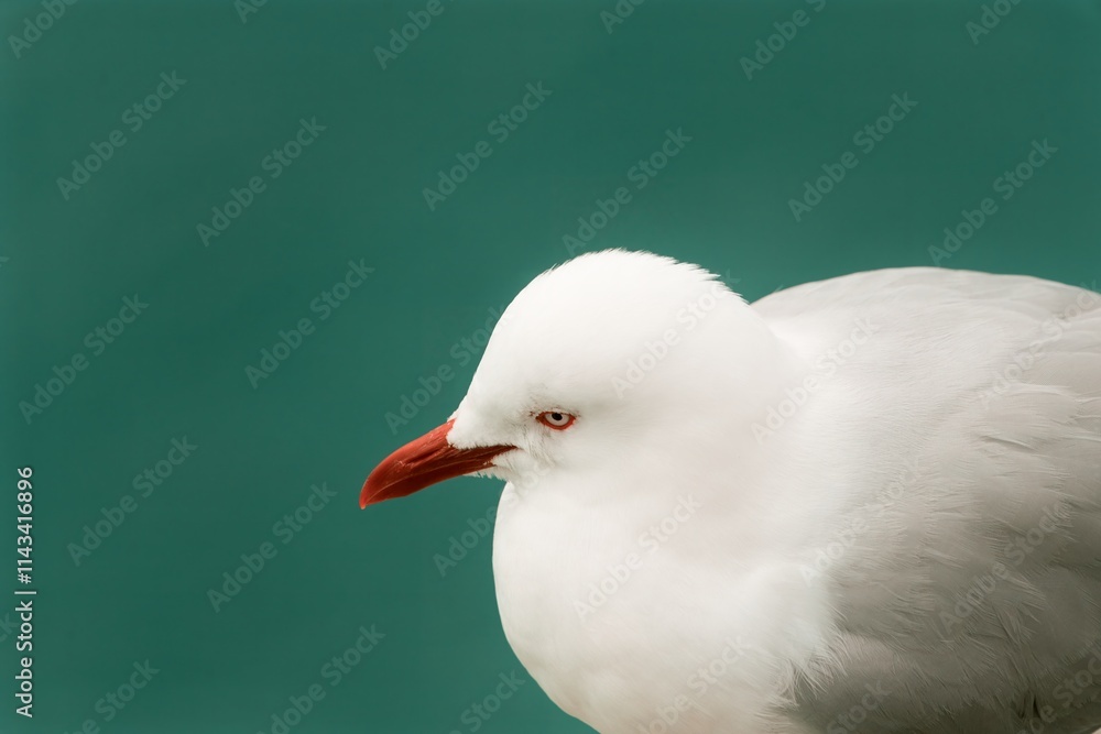 Seagull Portrait on Turquoise Background, Vibrant Bird Photography Seagull Portrait on Turquoise Background, Vibrant Bird Photography