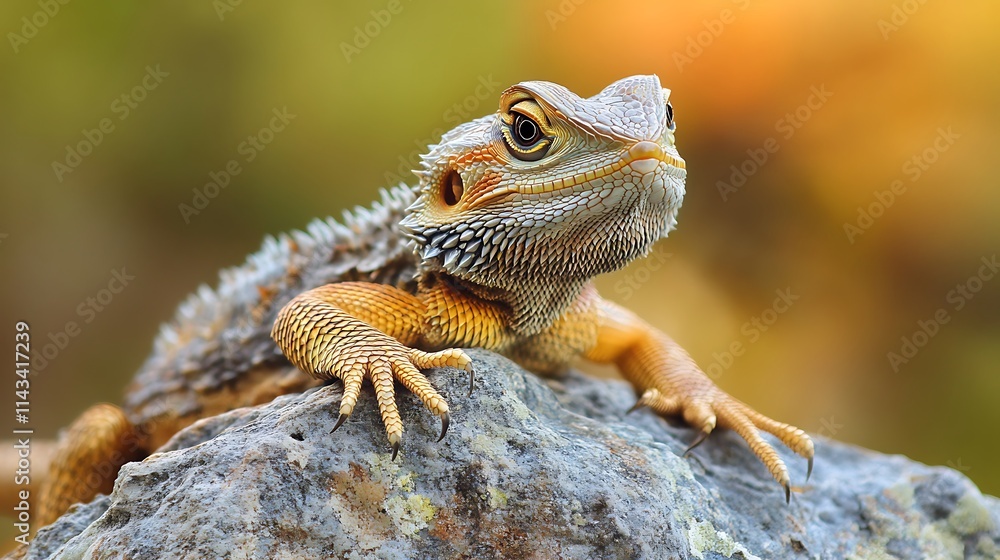 Obraz premium Bearded Dragon on Rock. Reptile Wildlife. Pet Lizard.