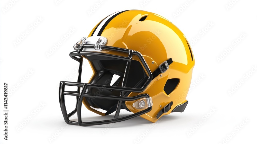 Fototapeta premium A realistic football helmet placed against a white background, showcasing its strong faceguard, padded interior, and helmet design for optimal protection and performance.