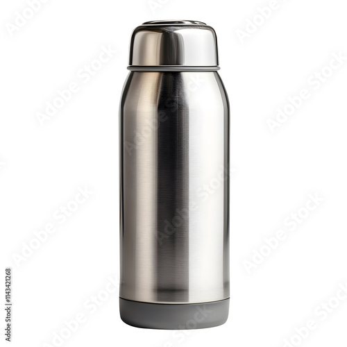 A full image of clean and clear thermos bottle isolated on transparent background