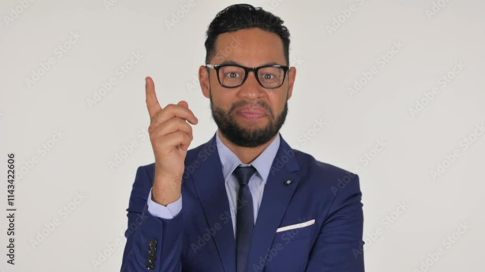 Portrait of Young Hispanic Businessman Brainstorming New Idea on White Background Portrait of Young Hispanic Businessman Brainstorming New Idea on White Background