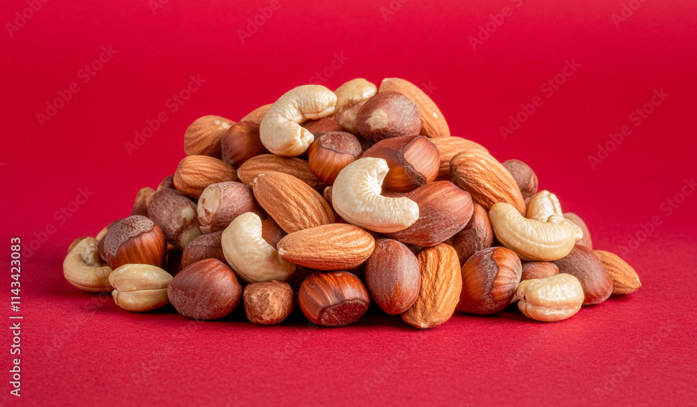 A Nut Pile of Hazelnuts, Cashews, and Almonds Mixed Together A Nut Pile of Hazelnuts, Cashews, and Almonds Mixed Together