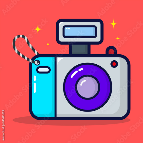 Camera icon. Photography device concept. Trendy design on isolated premium vector. Lineal color style. Cartoon flat illustration. 