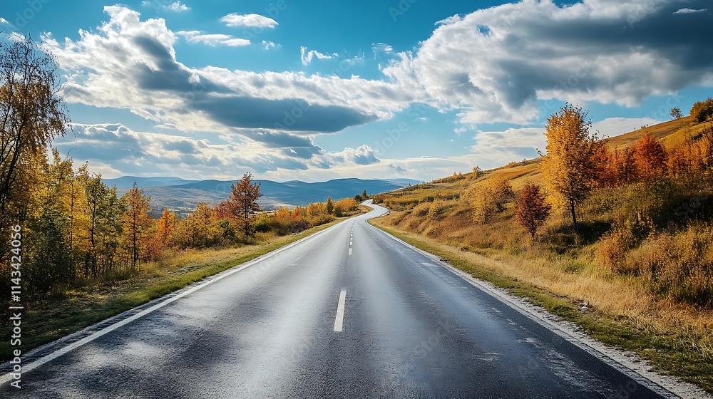 Autumn Road Trip. Scenic Highway Through Colorful Fall Foliage. Autumn Road Trip. Scenic Highway Through Colorful Fall Foliage.