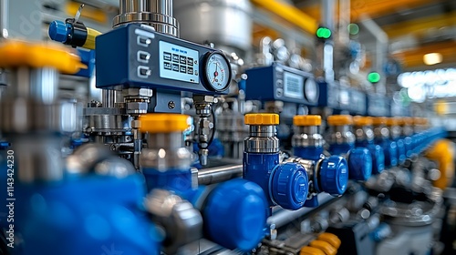 Industrial Control System Valves and Gauges Close Up