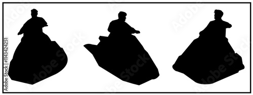 set of jet skier silhouette illustrations. water sports. vector illustration.