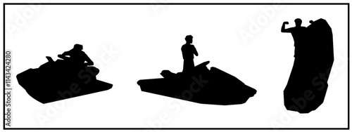 set of jet skier silhouette illustrations. water sports. vector illustration.