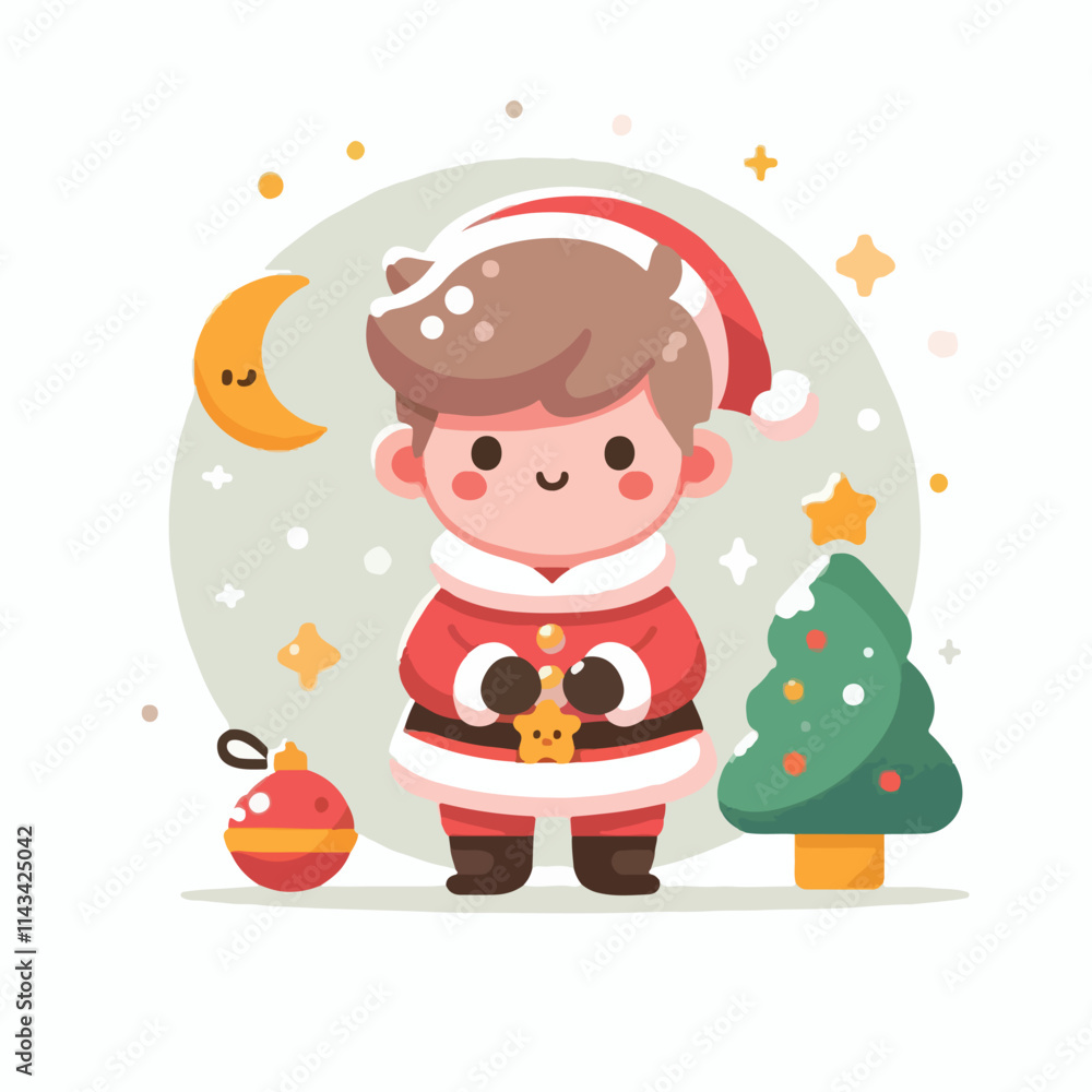 Naklejka premium vector image of a small child wearing a Christmas costume