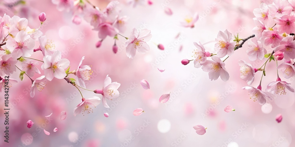 Soft pink sakura petals gently floating downwards in a gentle breeze against a soft white background, sakura blossoms, cherry blossoms Soft pink sakura petals gently floating downwards in a gentle breeze against a soft white background, sakura blossoms, cherry blossoms