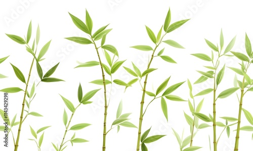 Bamboo shoots with green leaves on white.