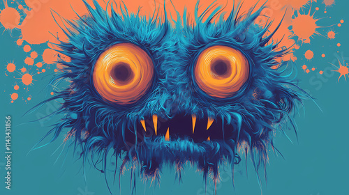 Blue monster orange eyes spikes young mephitic vapors virus dreamy coronavirus. Mephitic. Illustration