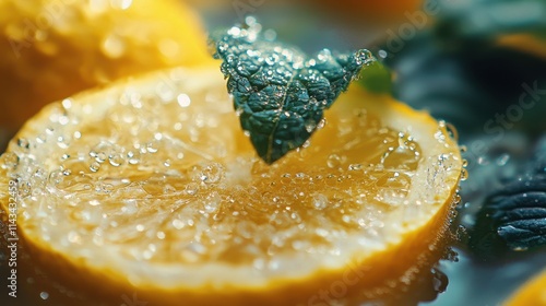A lemon-infused Mojito cocktail, captured in close-up.