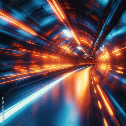 Dynamic Light Trails in a Futuristic Tunnel Scene