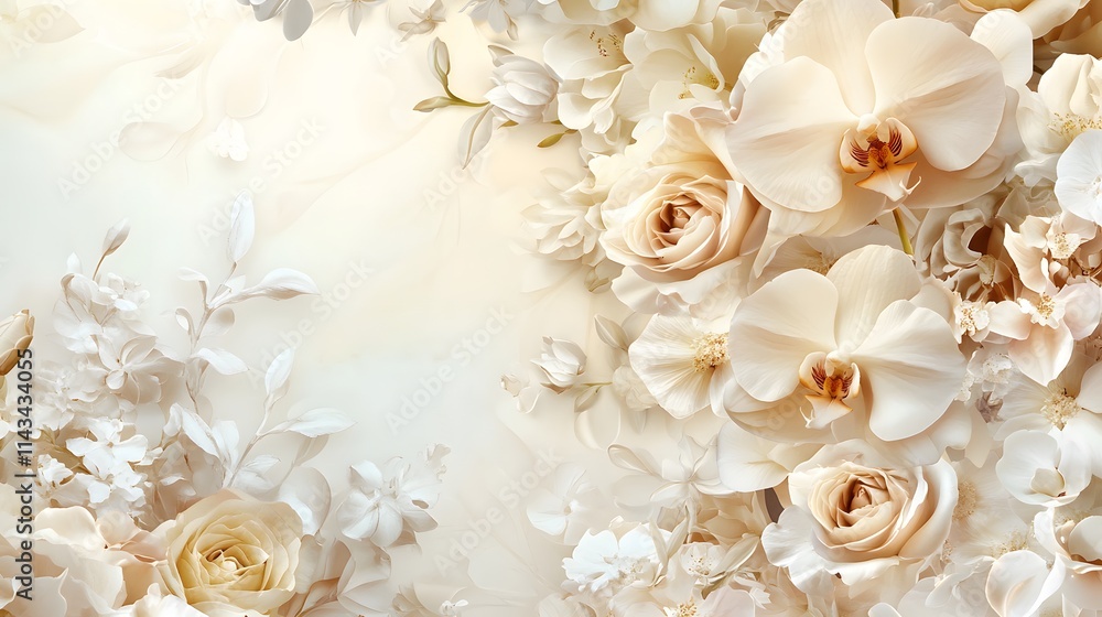 Elegant Cream Roses Orchids and Flowers Background Elegant Cream Roses Orchids and Flowers Background