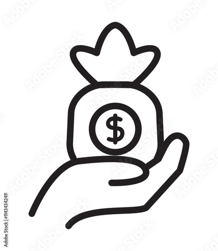 hand with money bag icon line
