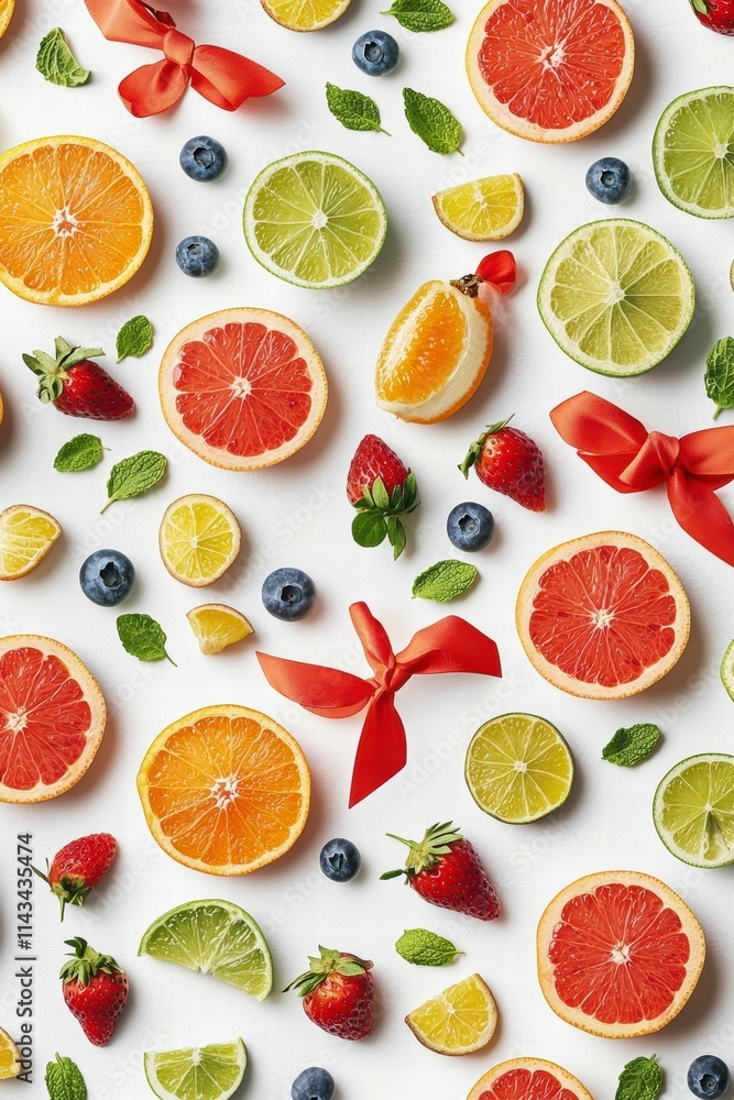 Fresh Citrus Fruits, Berries and Mint Pattern Fresh Citrus Fruits, Berries and Mint Pattern