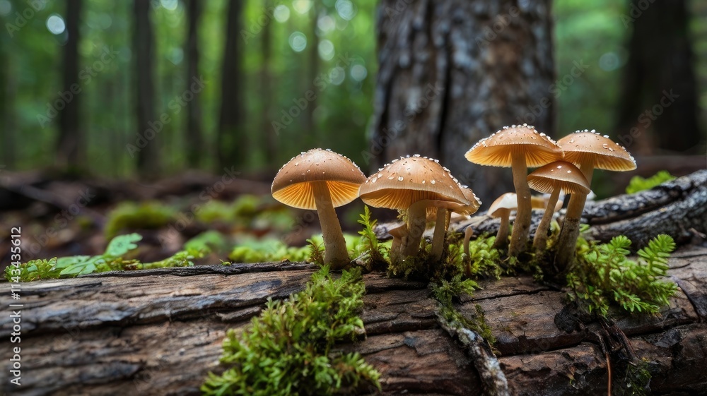 renewal nature background, Small mushrooms growing on dead tree trunks
renewal nature background, Small mushrooms growing on dead tree trunks