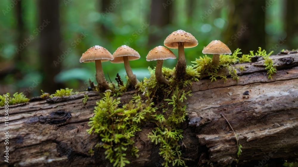 renewal nature background, Small mushrooms growing on dead tree trunks
renewal nature background, Small mushrooms growing on dead tree trunks