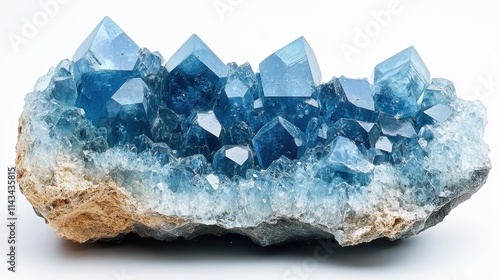 A semiprecious blue gemstone of geological origin, turkvenit, isolated on a white backdrop. photo