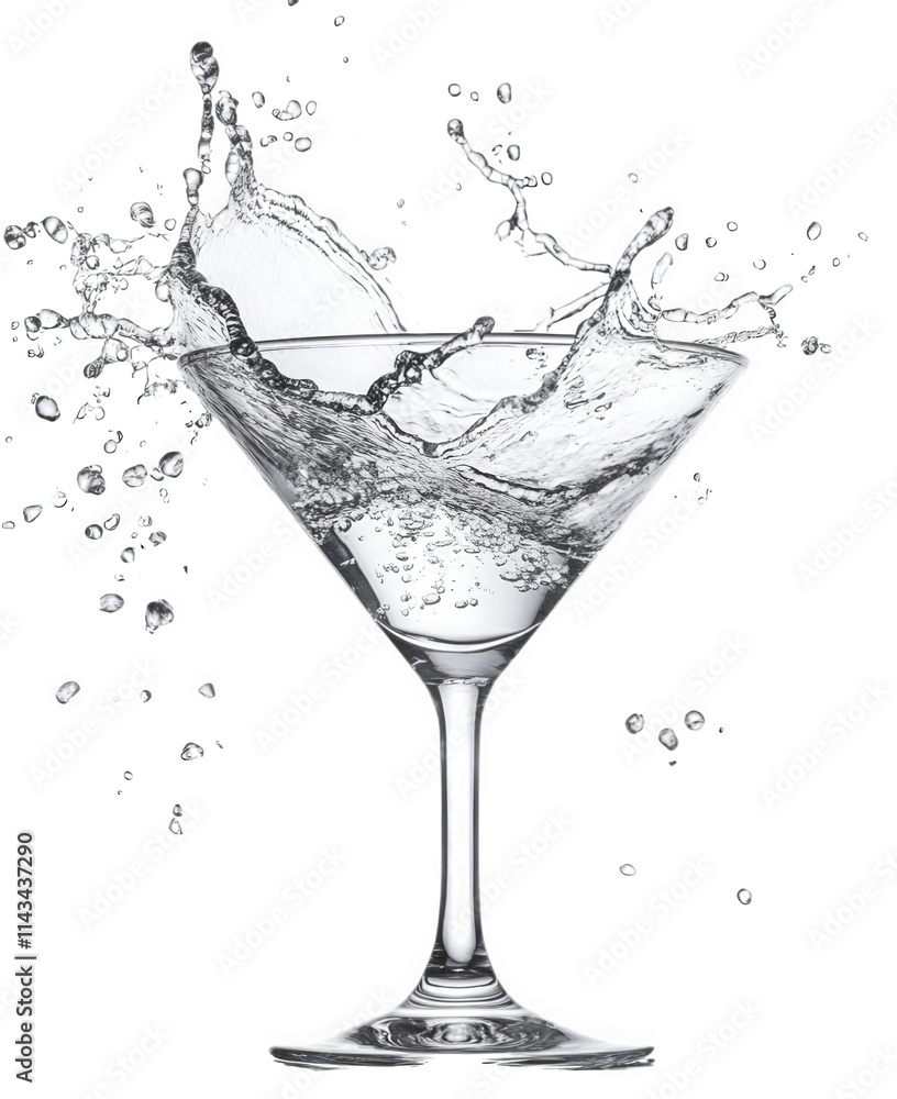 a martini glass filled with water with a splash effect a martini glass filled with water with a splash effect