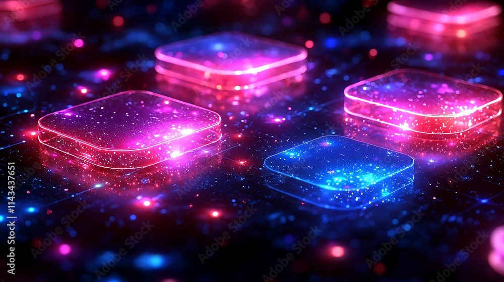 Glowing Neon Cubes Abstract Digital Art Glowing Neon Cubes Abstract Digital Art