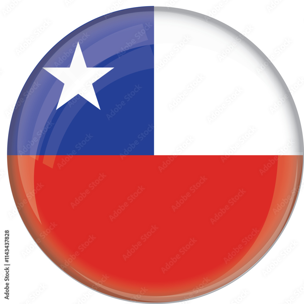 Chile flag with glossy rounded button for football team and national emblem Chile flag with glossy rounded button for football team and national emblem