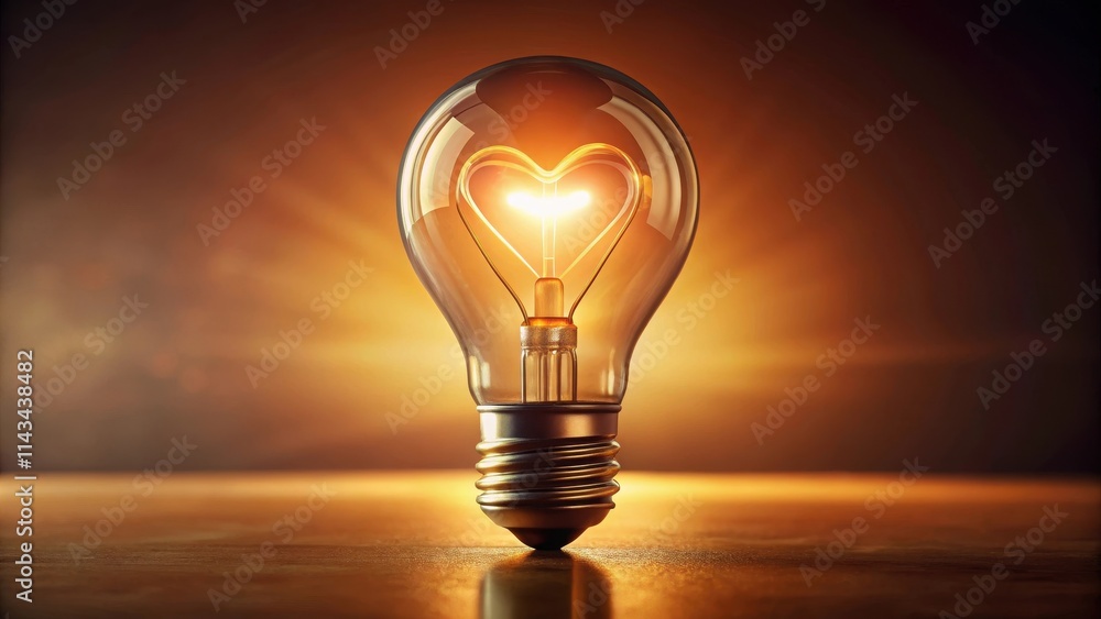 A glowing light bulb with a heart-shaped filament at its core surrounded by soft, warm colors and gentle shadows , romance A glowing light bulb with a heart-shaped filament at its core surrounded by soft, warm colors and gentle shadows , romance