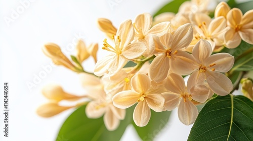 A blooming champa flower is isolated against a white background. photo