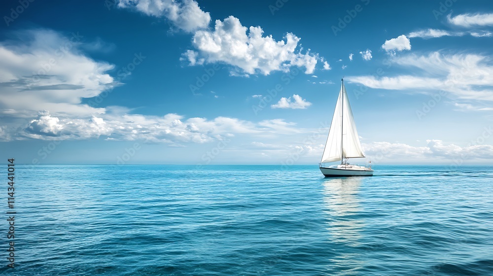 Fototapeta premium Sailing boat on a calm sea. Concept of freedom, adventure, and travel.