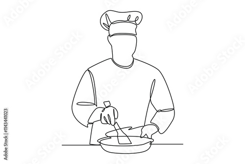 Simple continuous line draw of cooking activity minimalist concept, Cooking activity.