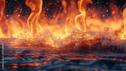 A close-up shot of flames and water, great for backgrounds or illustrations