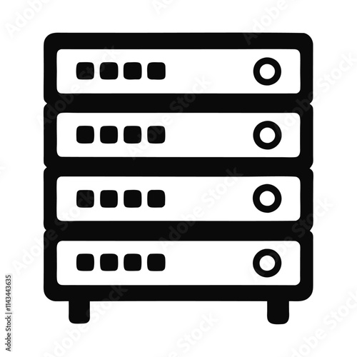 Silhouette-style database server in rack vector and icon design