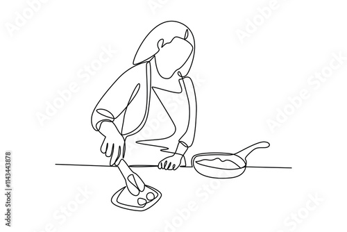 Simple continuous line draw of cooking activity minimalist concept, Cooking activity.