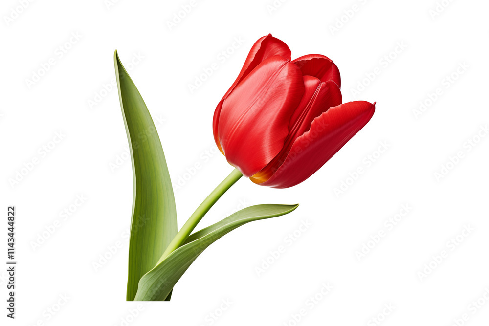 vibrant red tulip flower with green leaves, beautifully isolated on transparent background, symbolizes love and passion, perfect for floral arrangements or spring themes vibrant red tulip flower with green leaves, beautifully isolated on transparent background, symbolizes love and passion, perfect for floral arrangements or spring themes