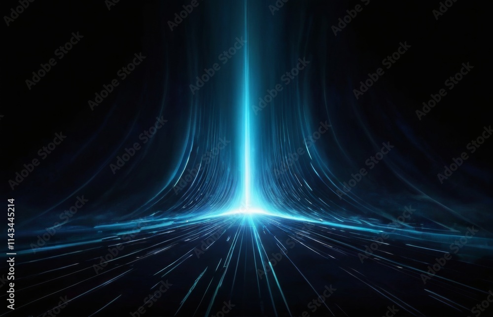 Abstract Digital Art with Bright Blue Radiating Light in Dark Background, Creating Futuristic Tunnel Effect with Dynamic Energy. Abstract Digital Art with Bright Blue Radiating Light in Dark Background, Creating Futuristic Tunnel Effect with Dynamic Energy.