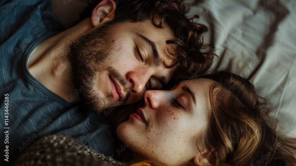 Portrait of a married couple lying in bed, AI generated image Portrait of a married couple lying in bed, AI generated image