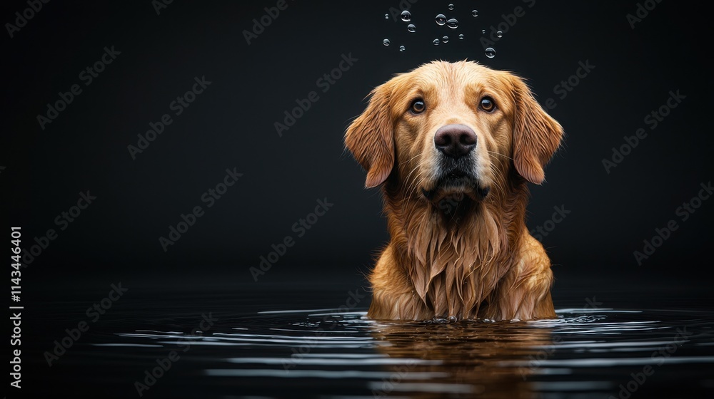 Adventurous golden retriever at serene lake dusk picturesque nature Adventurous golden retriever at serene lake dusk picturesque nature