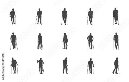 People with crutch svg, People with crutch silhouette, Patient with crutches silhouette, Patient with crutches svg, People with crutch vector set.