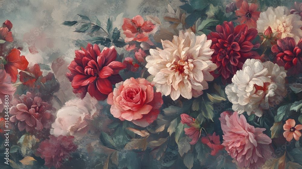 custom made wallpaper toronto digitalA vibrant oil painting of various flowers in bloom