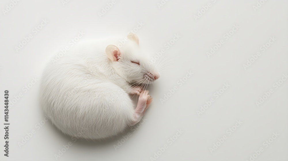 A white mouse curled sleeping peacefully on white background A white mouse curled sleeping peacefully on white background