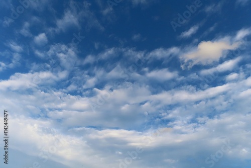 Beautiful cirrus clouds in blue sky, natural cloudscape